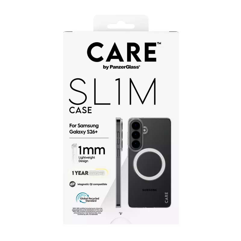 PanzerGlass CARE™ SL1M skaidrus apsauginis dėklas su Qi, skirtas Samsung Galaxy S26+ (6,7 colio)