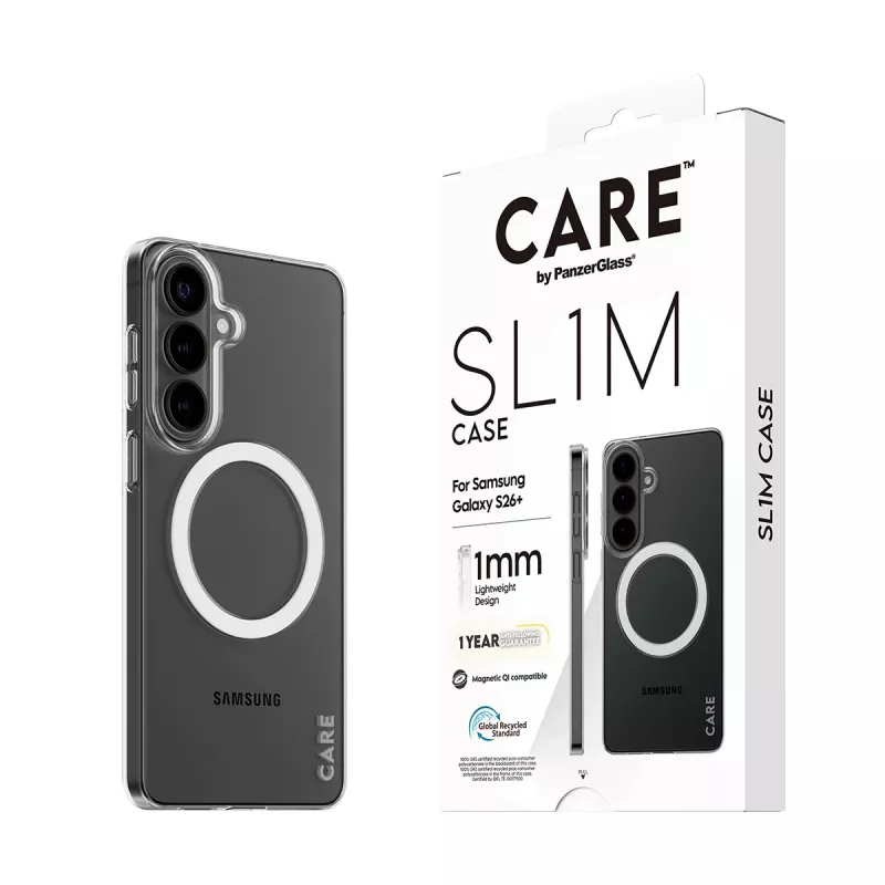PanzerGlass CARE™ SL1M skaidrus apsauginis dėklas su Qi, skirtas Samsung Galaxy S26+ (6,7 colio)
