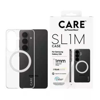 “PanzerGlass CARE™ SL1M” permatomas dėklas su Qi, skirtas “Samsung Galaxy S26”, tinka iki 16 cm (6,3 col.) ekranui