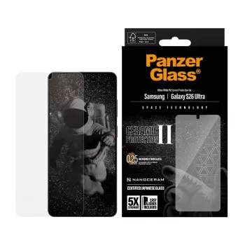 Ekrano apsauga PanzerGlass Ceramic Samsung Galaxy S26 Ultra — grūdintas stiklas, Ultra-Wide Fit, EasyAligner, skaidri
