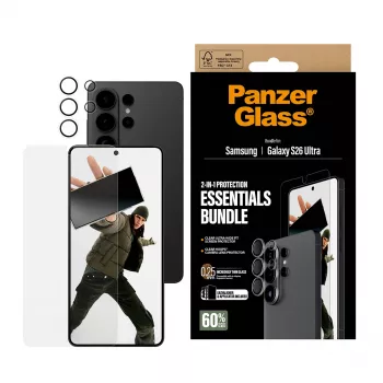 Ekrano apsauginės plėvelės rinkinys PanzerGlass Hoops 2-in-1, skirtas Samsung Galaxy S26 Ultra — grūdintas stiklas + PET, skaidrus, itin platus pritaikymas