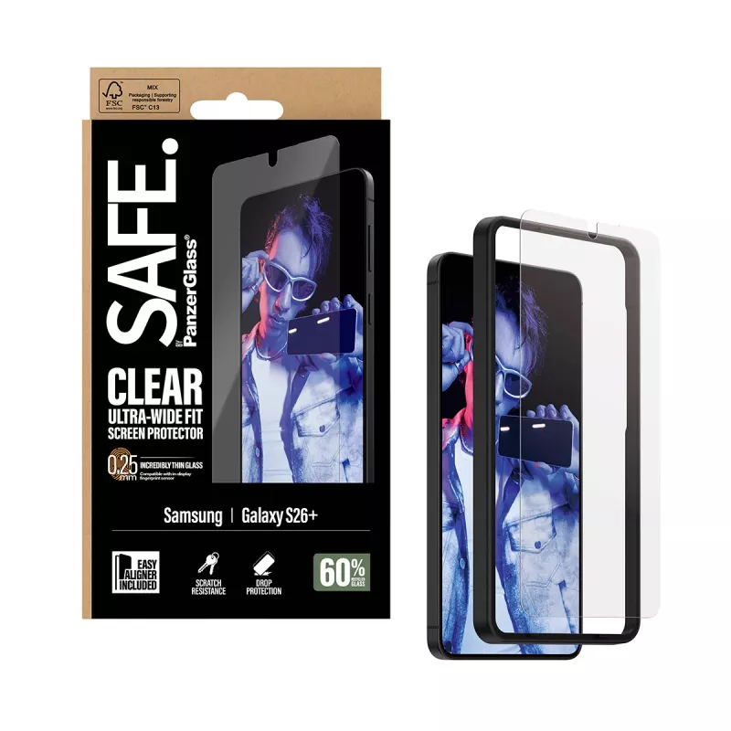 PanzerGlass SAFE. by ® Ekrano apsauga Samsung New Galaxy S 2026 Plus | Itin platus pritaikymas su EasyAligner