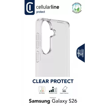 Cellularline Clear Protect - Galaxy S26 kietas dėklas su guminiais kraštais