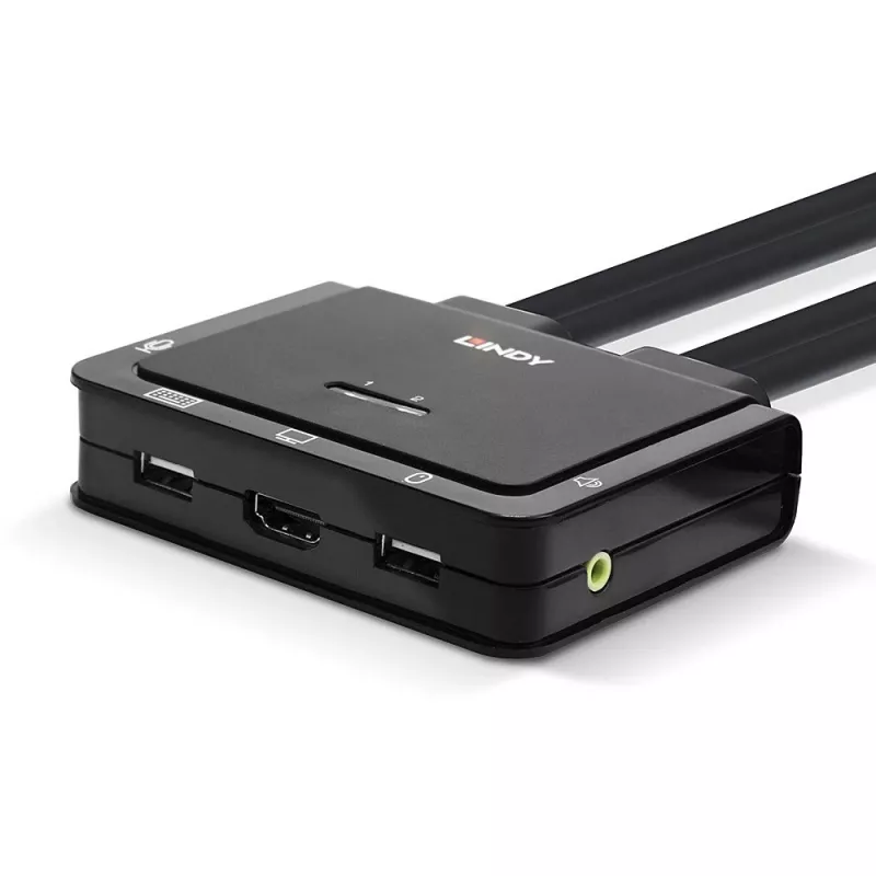 Lindy 2 prievadų HDMI 18G, USB Type C, USB 2.0 ir garso kabelinis KVM jungiklis