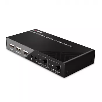 Lindy 2 prievadų HDMI 4K60, USB 2.0 ir garso KVM jungiklis, 4096 x 2160 pikselių, 4K Ultra HD, juodas