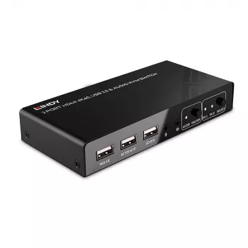 Lindy 2 prievadų HDMI 4K60, USB 2.0 ir garso KVM jungiklis, 4096 x 2160 pikselių, 4K Ultra HD, juodas