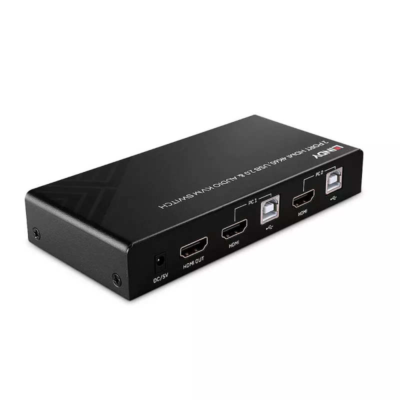Lindy 2 prievadų HDMI 4K60, USB 2.0 ir garso KVM jungiklis, 4096 x 2160 pikselių, 4K Ultra HD, juodas