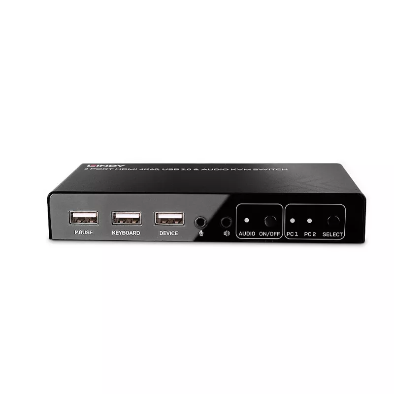 Lindy 2 prievadų HDMI 4K60, USB 2.0 ir garso KVM jungiklis, 4096 x 2160 pikselių, 4K Ultra HD, juodas