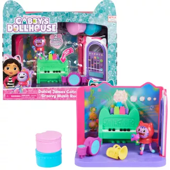 Gabby's Dollhouse, „Groovy Music Room“ su Daniel James Catnip figūrėle, 2 priedais, 2 baldais ir 2 siuntomis, žaislai vaikams nuo 3 metų