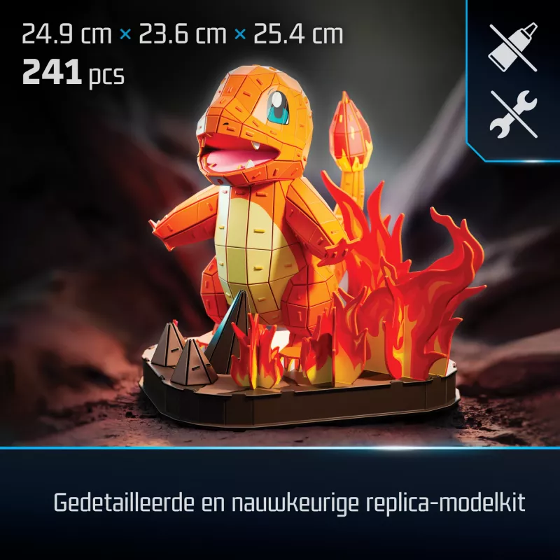 4D Build , Pokémon Charmander 3D modelio rinkinys, Pokémon figūrėlė, Kanto pirmojo partnerio kolekcija, stalo dekoras, 241 dalis, amžius 12+