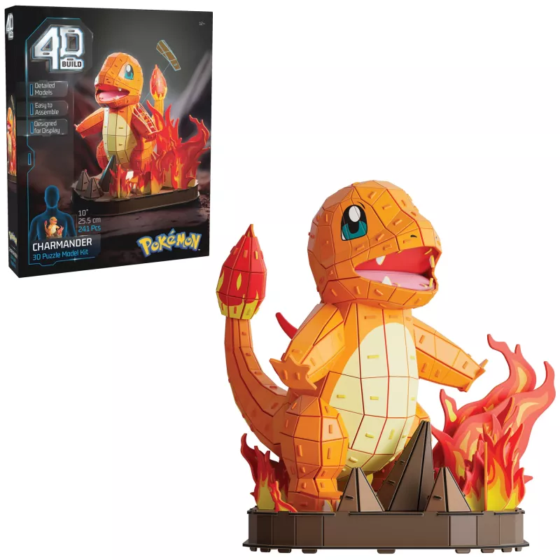 4D Build , Pokémon Charmander 3D modelio rinkinys, Pokémon figūrėlė, Kanto pirmojo partnerio kolekcija, stalo dekoras, 241 dalis, amžius 12+