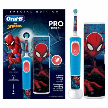 Oral-B Vitality Pro Kids Spiderman vaikiškas rotacinis-svyruojantis dantų šepetėlis Mėlynas, Raudonas