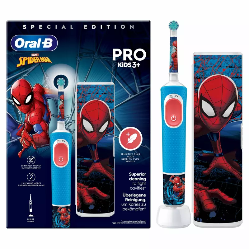Oral-B Vitality Pro Kids Spiderman vaikiškas rotacinis-svyruojantis dantų šepetėlis Mėlynas, Raudonas