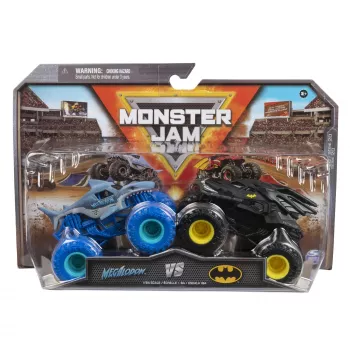 Monster Jam, oficialūs Batman prieš Megalodoną lieti metaliniai monstrų sunkvežimiai, mastelis 1:64, žaislai berniukams nuo 3 metų