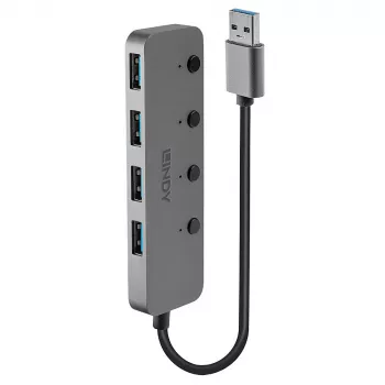 Lindy 4 prievadų USB 3.0 šakotuvas su įjungimo/išjungimo jungikliais