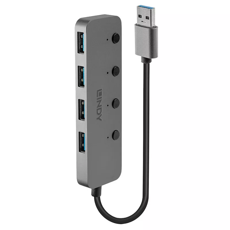 Lindy 4 prievadų USB 3.0 šakotuvas su įjungimo/išjungimo jungikliais