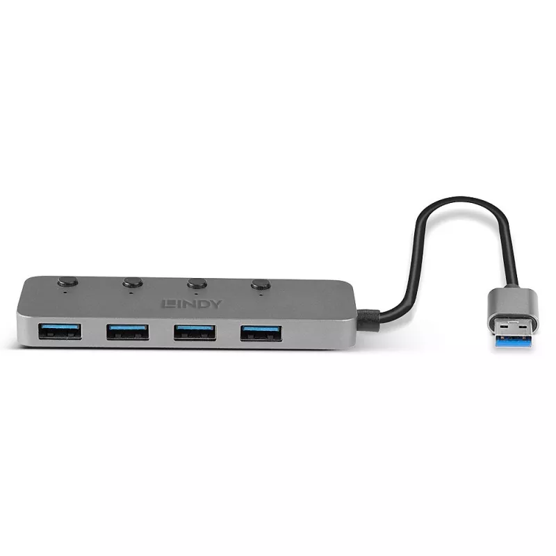 Lindy 4 prievadų USB 3.0 šakotuvas su įjungimo/išjungimo jungikliais