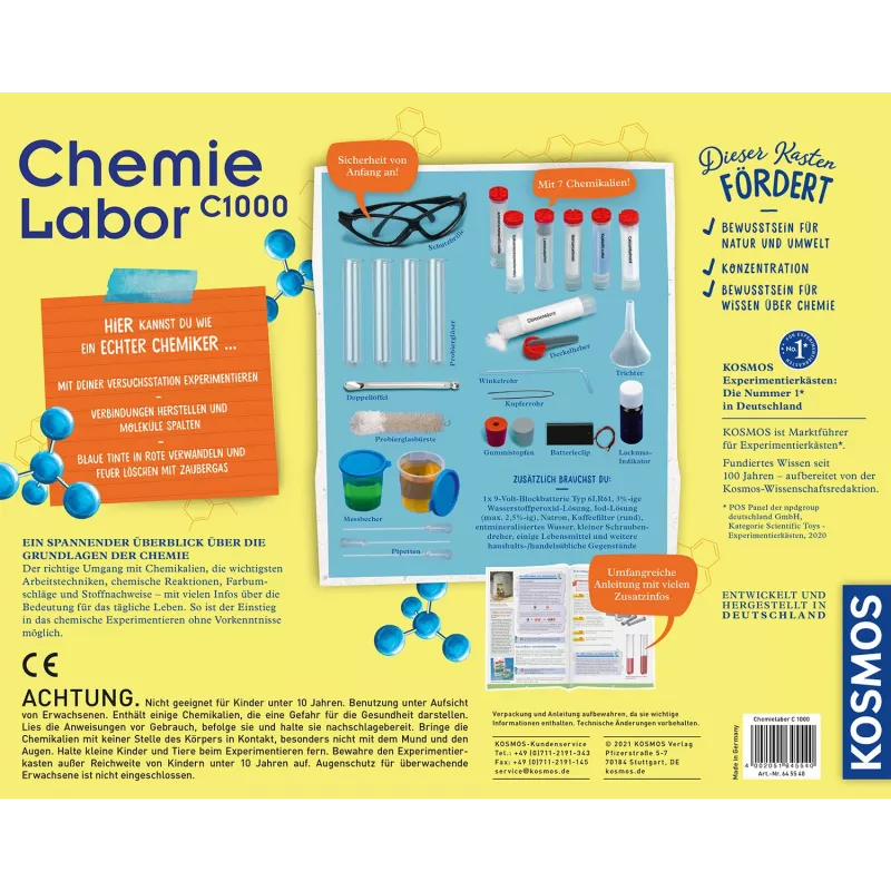 Kosmos Chemielabor C1000, Eksperimentų rinkinys, Chemija, 10 m.