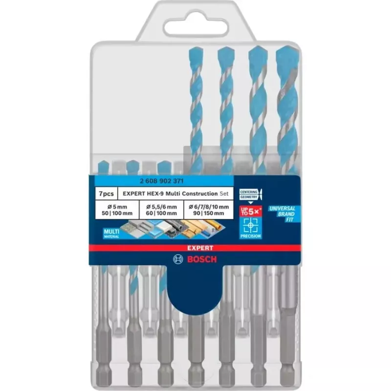Grąžtų rinkinys Bosch EXPERT HEX-9 MultiConstruction, 7 vnt. (Ø5, 5.5, 6, 7, 8, 10 mm)