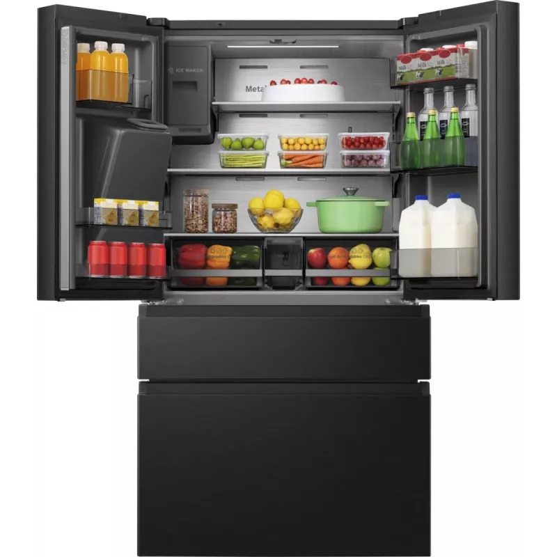 Hisense RF728N4SBFE šaldytuvas su šoninėmis durelėmis, laisvai pastatomas 560 L, juodos spalvos
