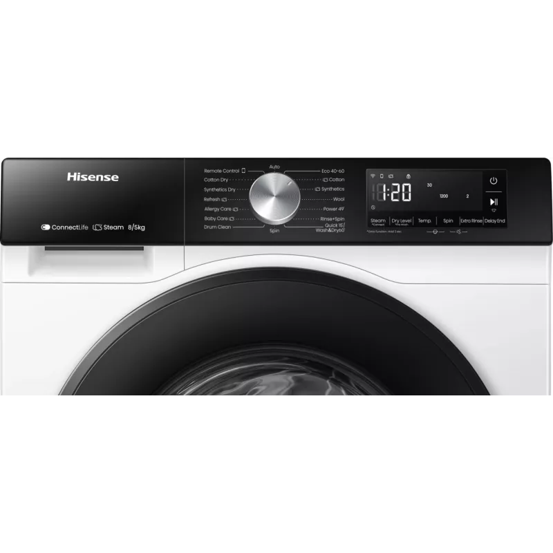Hisense WD3S8043BW3 skalbimo mašina su džiovykle Laisvai pastatoma Pakrovimas iš priekio Balta