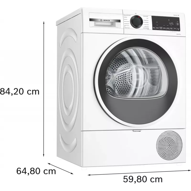 Bosch Serie 6 WQG241001 skalbinių džiovyklė Laisvai pastatoma Pakraunama iš priekio 9 kg Balta