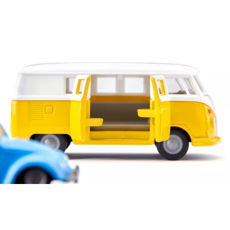 Automobilių modelių rinkinys Siku VW T1 su priekaba ir VW Beetle, iš anksto surinktas 1:50, dydis 42×200×51 mm