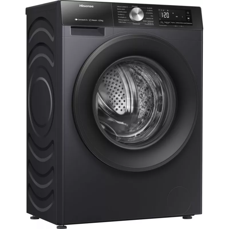 Hisense WD3S8043BB3 skalbinių skalbyklė-džiovyklė Laisvai pastatoma Priekinio įkrovimo Juoda