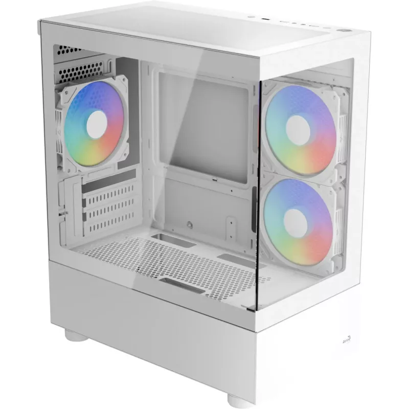 Tower PC korpusas AEROCOOL Viewport Mini-G-WT-v4 ARGB su dviem grūdinto stiklo plokštėmis, baltas