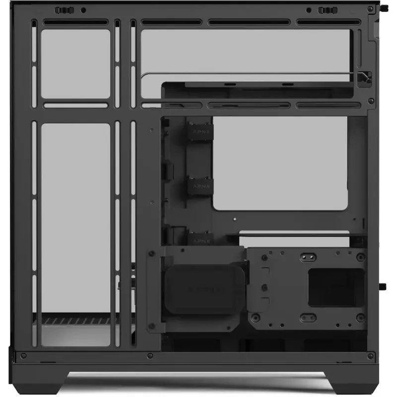Tower tipo korpusas APNX V2-F-BK-v1 su trimis grūdinto stiklo panelėmis, juodas