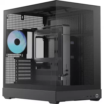 Tower tipo korpusas APNX V2-F-BK-v1 su trimis grūdinto stiklo panelėmis, juodas