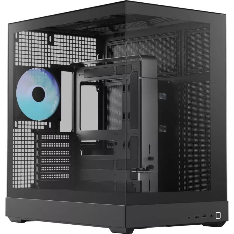 Tower tipo korpusas APNX V2-F-BK-v1 su trimis grūdinto stiklo panelėmis, juodas