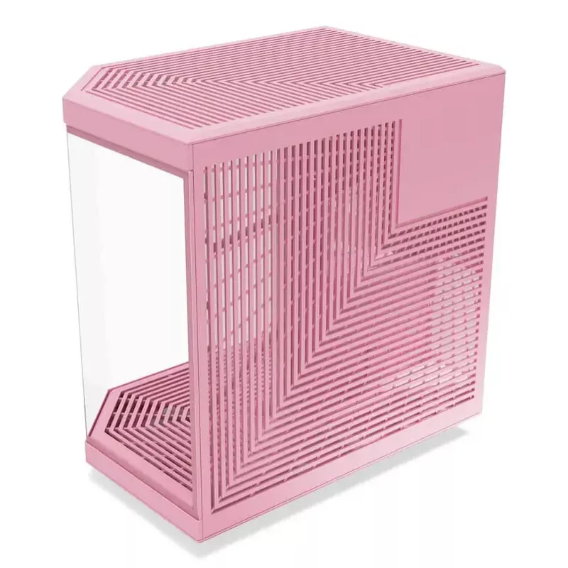HYTE Y70 Milk Midi Tower PC korpusas, rožinis — palaiko 120/140 mm ventiliatorius, 2,5 colio ir 3,5 colio diskus, apačioje montuojamą PSU, 320×470×470 mm