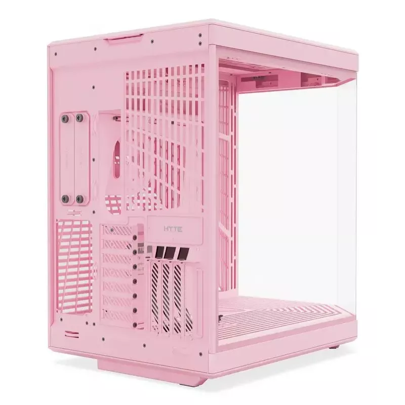 HYTE Y70 Milk Midi Tower PC korpusas, rožinis — palaiko 120/140 mm ventiliatorius, 2,5 colio ir 3,5 colio diskus, apačioje montuojamą PSU, 320×470×470 mm