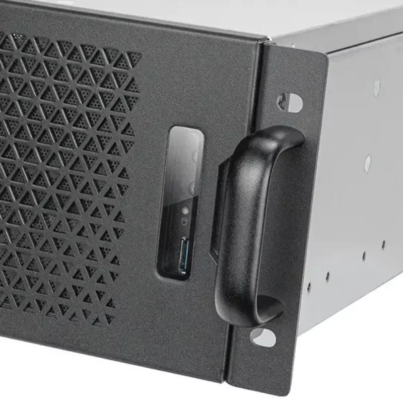 SILVERSTONE SST-RM31 stelažinis serverio korpusas — stelažinis formos faktorius, palaikymas SFX/SFX-L maitinimo šaltiniams, 2×3,5 colio + 2×2,5 colio nišos, USB 3.2 Gen1