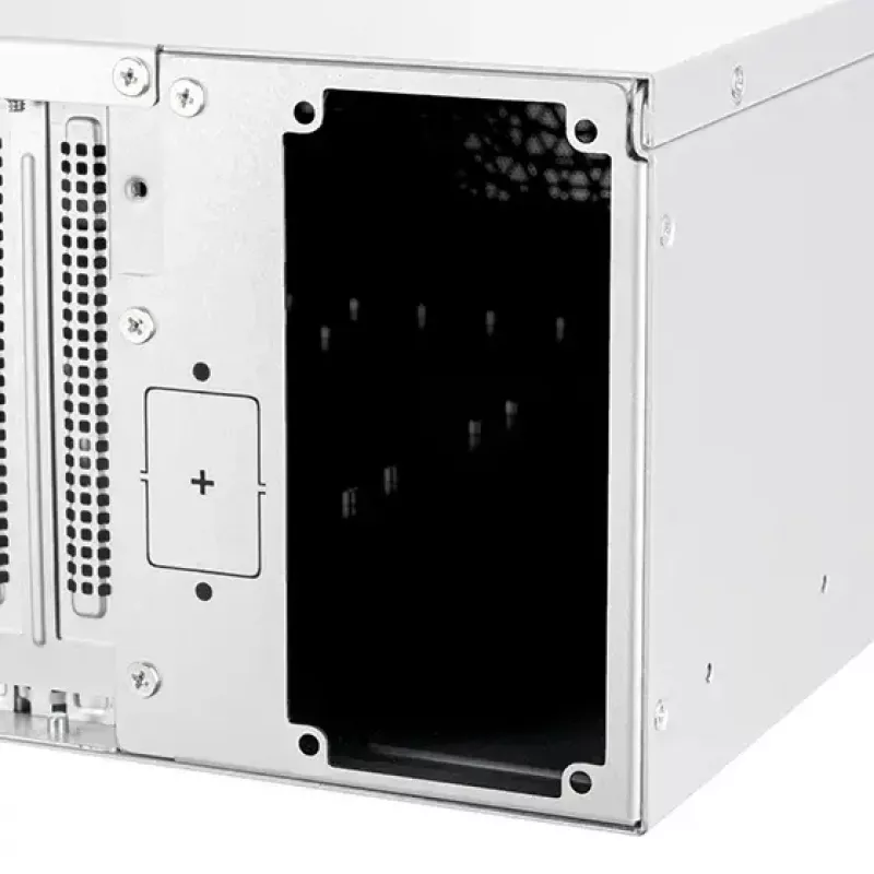 SILVERSTONE SST-RM31 stelažinis serverio korpusas — stelažinis formos faktorius, palaikymas SFX/SFX-L maitinimo šaltiniams, 2×3,5 colio + 2×2,5 colio nišos, USB 3.2 Gen1