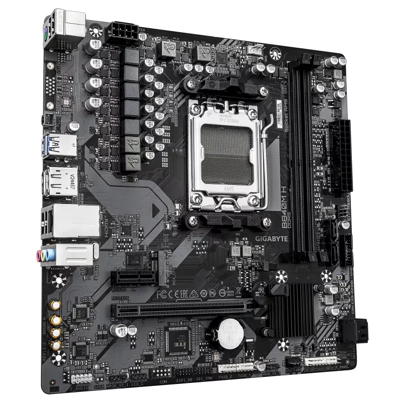 GIGABYTE B840M H pagrindinė plokštė - AMD Ryzen 9000 procesoriai, 5+2+2 fazių VRM, iki 7200 MHz DDR5 (OC), 1xPCIe 4.0 M.2, 1GbE LAN, USB 3.2 Gen 1
