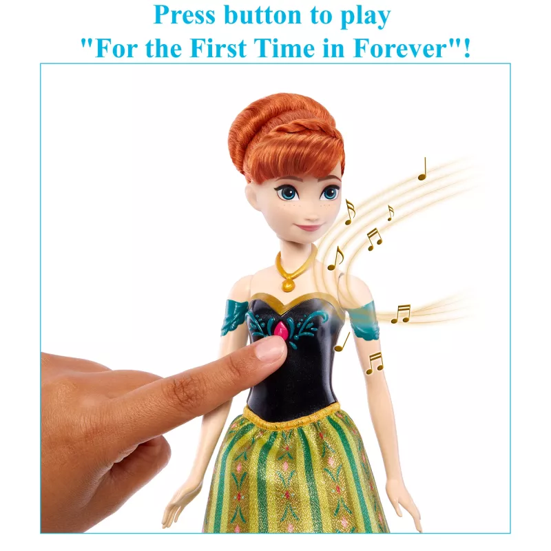 Disney Frozen Dainuojanti Anna lėlė dainuoja „For the First Time in Forever“ 4 kalbomis iš filmo