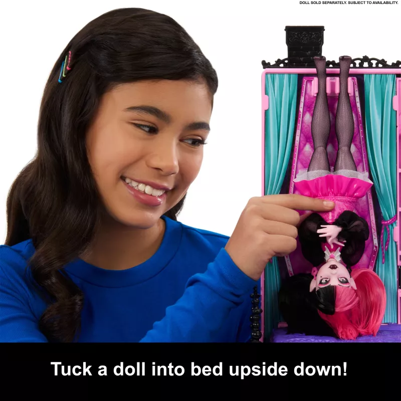 Monster High Boo-tique viešbučio lėlių namelis su šiurpiais siurprizais kiekviename kambaryje ir 13+ priedų