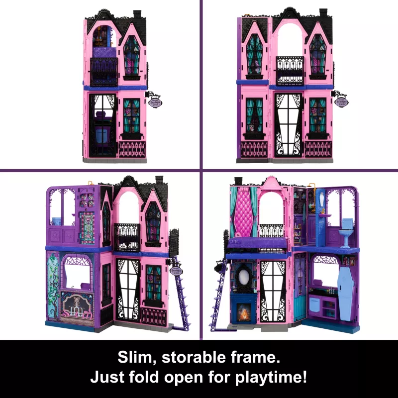 Monster High Boo-tique viešbučio lėlių namelis su šiurpiais siurprizais kiekviename kambaryje ir 13+ priedų