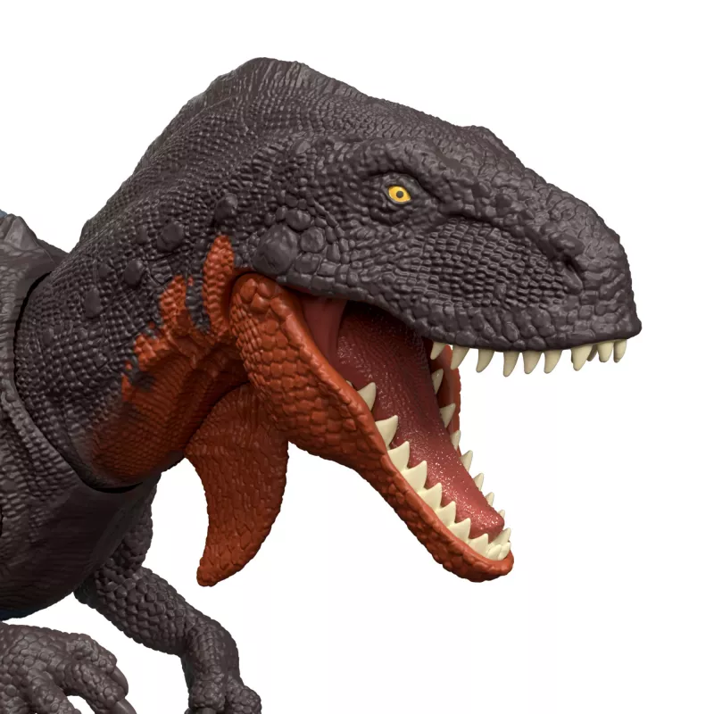 Jurassic World Rebirth Wild Roar Abelisaurus žaislinis dinozauras, uodega valdomas puolimo kąsnis ir garsas
