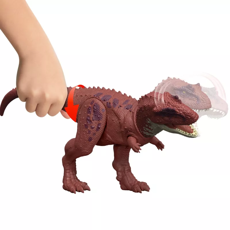 Jurassic World Rebirth Wild Roar Aucasaurus žaislinis dinozauras, uodega valdomas atakos kąsnis ir garsas