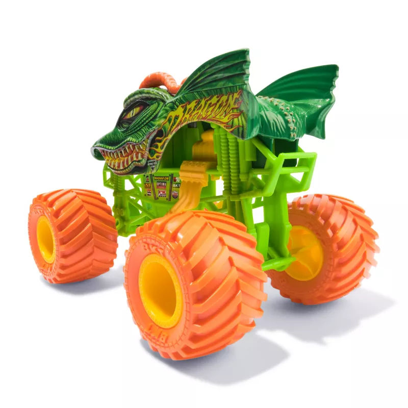 Monster Jam, oficialus monstrų sunkvežimis „Dragon“, kolekcinė metalinė transporto priemonė, mastelis 1:24, žaislai berniukams ir mergaitėms nuo 3 metų