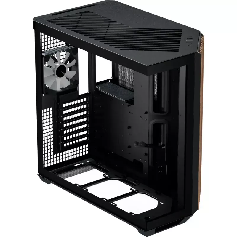 APNX Tower korpusas V1-W-BK-v3 su dviem grūdinto stiklo plokštėmis ir medžio apdailos plokštėmis, juodas