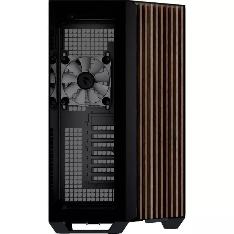 APNX Tower korpusas V1-W-BK-v3 su dviem grūdinto stiklo plokštėmis ir medžio apdailos plokštėmis, juodas