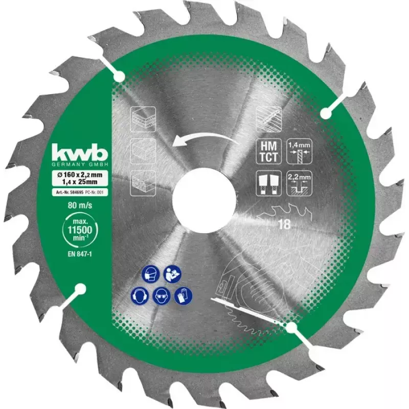 Diskinių pjūklų diskų rinkinys Einhell-KWB 584795, Ø165 mm, kiaurymė 20 mm, 3 vnt. medžio drožlių plokštėms, kietmedžiui, fanerai, plastikui, spygliuočiams