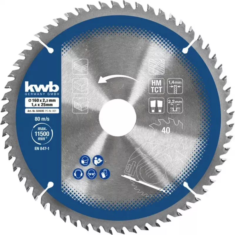 Diskinių pjūklų diskų rinkinys Einhell-KWB 584795, Ø165 mm, kiaurymė 20 mm, 3 vnt. medžio drožlių plokštėms, kietmedžiui, fanerai, plastikui, spygliuočiams