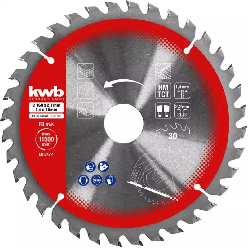 Diskinių pjūklų diskų rinkinys Einhell-KWB 584795, Ø165 mm, kiaurymė 20 mm, 3 vnt. medžio drožlių plokštėms, kietmedžiui, fanerai, plastikui, spygliuočiams