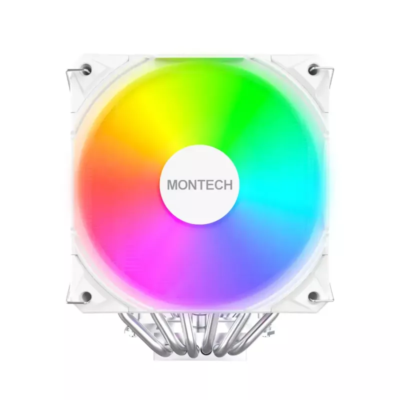 Oro procesoriaus aušintuvas Montech NX600 ARGB, 120 mm ventiliatorius, baltas, 800–2000 aps./min., hidrodinaminis guolis, palaiko AM4 / AM5 / LGA115x / 1200 / 1700