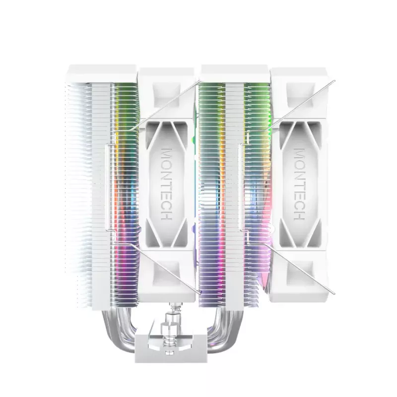 Oro procesoriaus aušintuvas Montech NX600 ARGB, 120 mm ventiliatorius, baltas, 800–2000 aps./min., hidrodinaminis guolis, palaiko AM4 / AM5 / LGA115x / 1200 / 1700